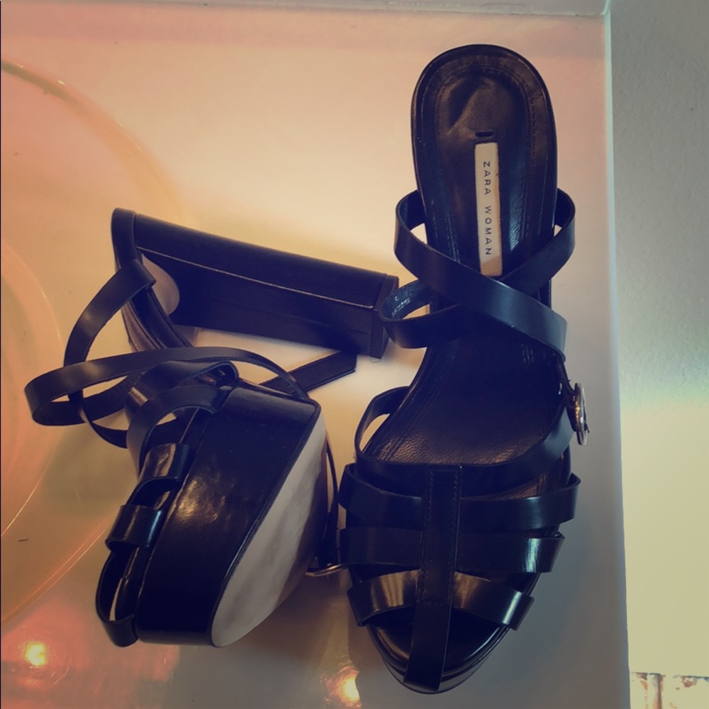 Black Zara Ankle Wrap Heels